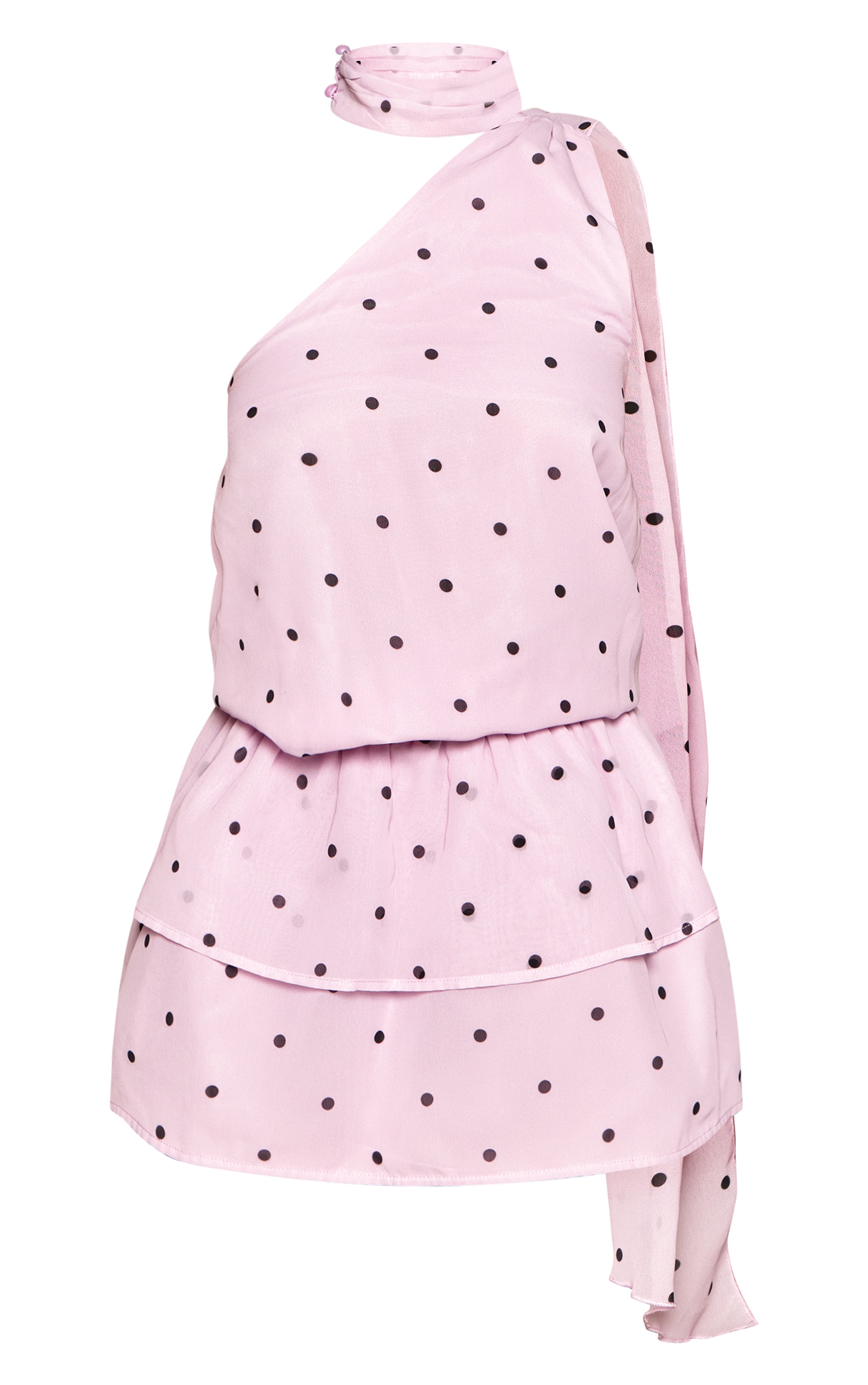 Petite Pink Polka Dot Chiffon Scarf Detail Ruffle Shift Mini Dress image 5