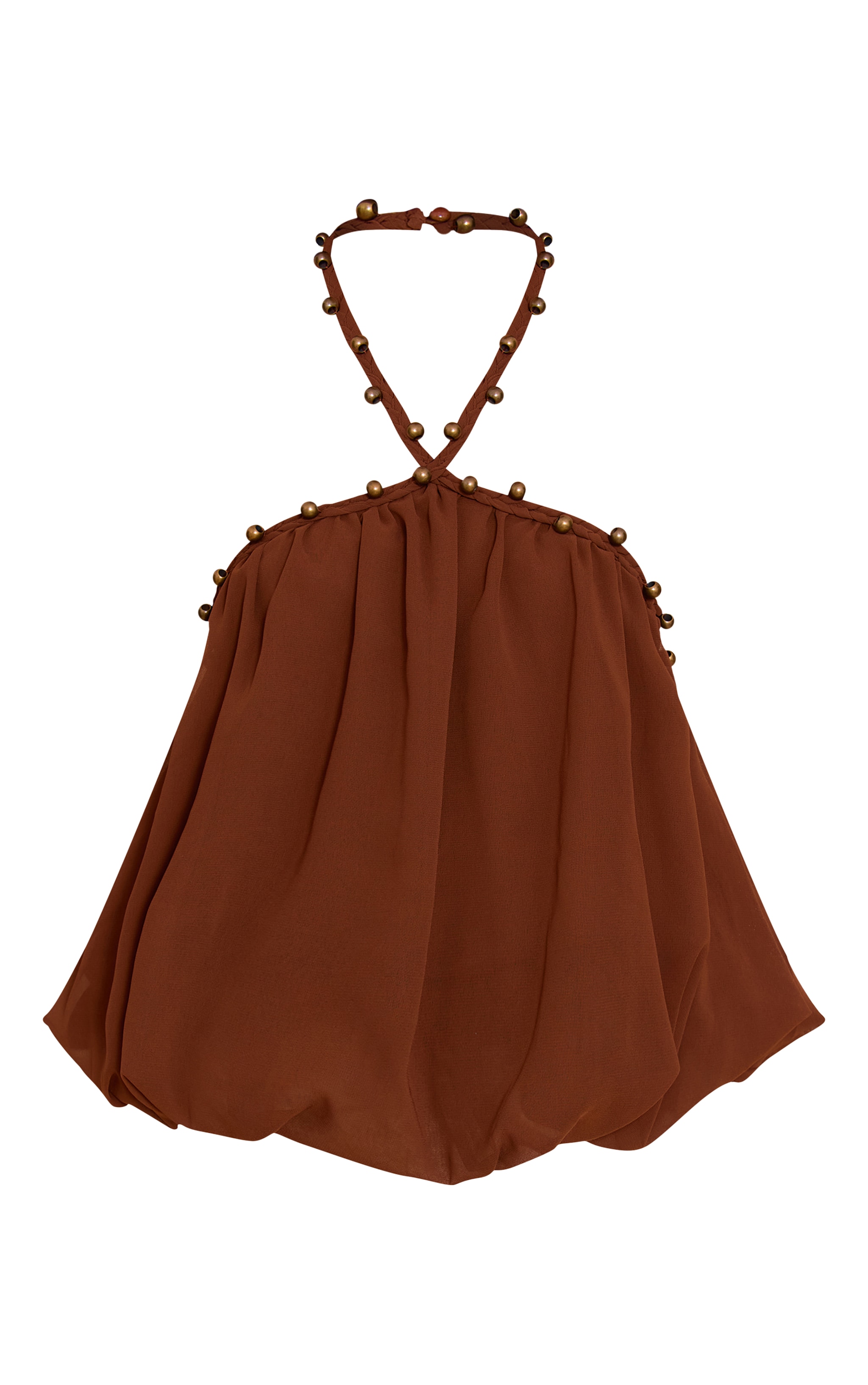 Brown Chiffon Plait Bubble Hem Top image 5