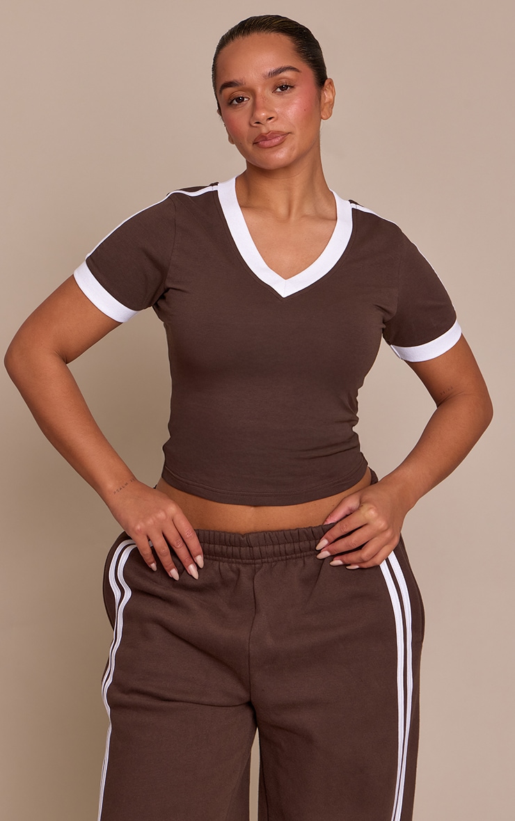Shape Chocolate Stripe V Neck T-shirt image 4