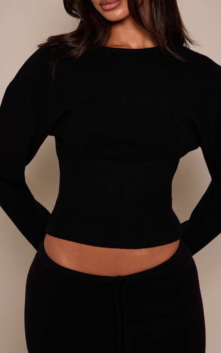 Petite Black Cocoon Sleeve Cinched Long Sleeve T Shirt image 4