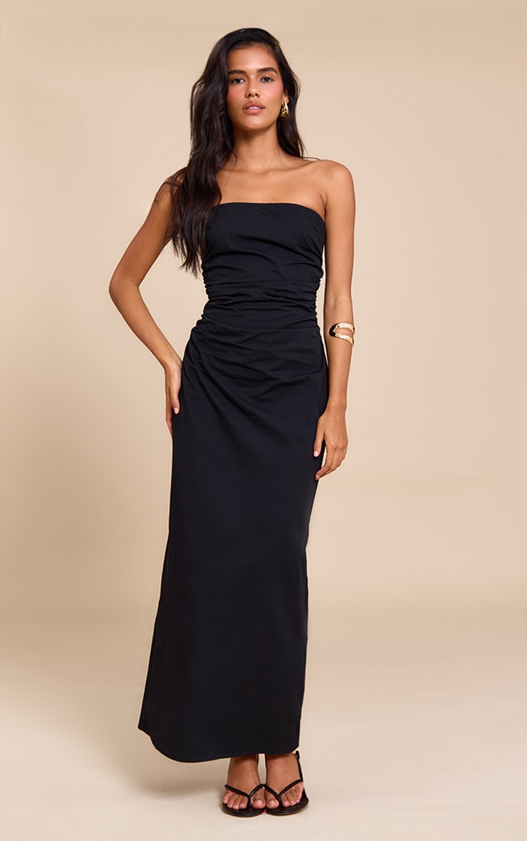 Black Bandeau Ruched Midaxi Dress image 1