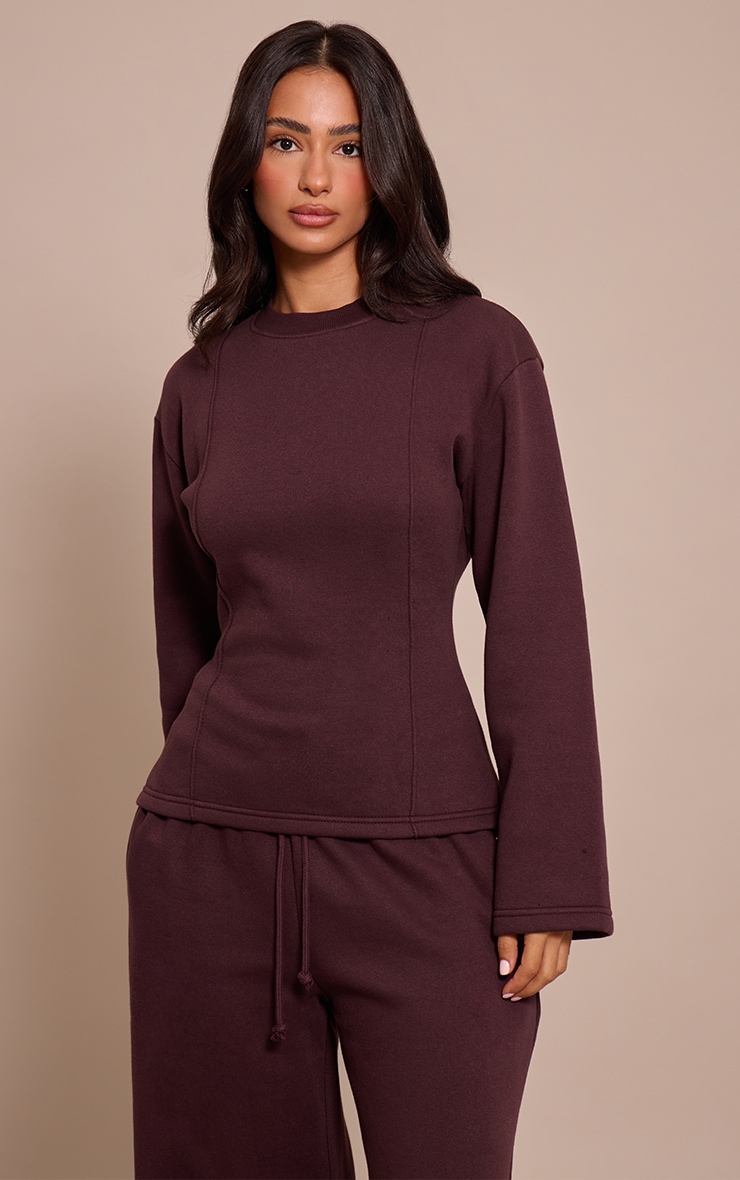 Petite Chocolate Long Sleeve Waist Cinched Sweatshirt image 1