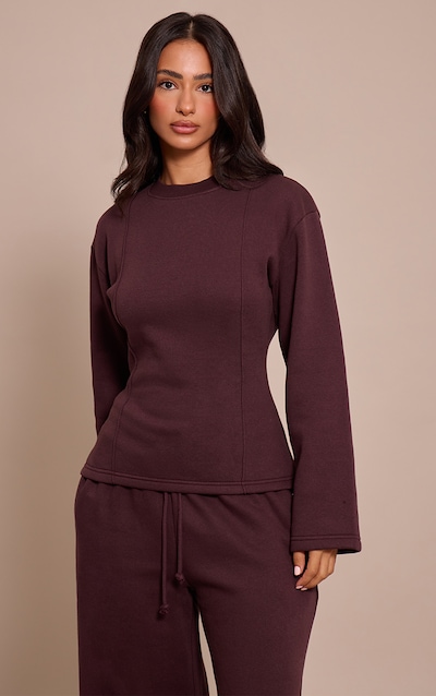 Petite Chocolate Long Sleeve Waist Cinched Sweatshirt
