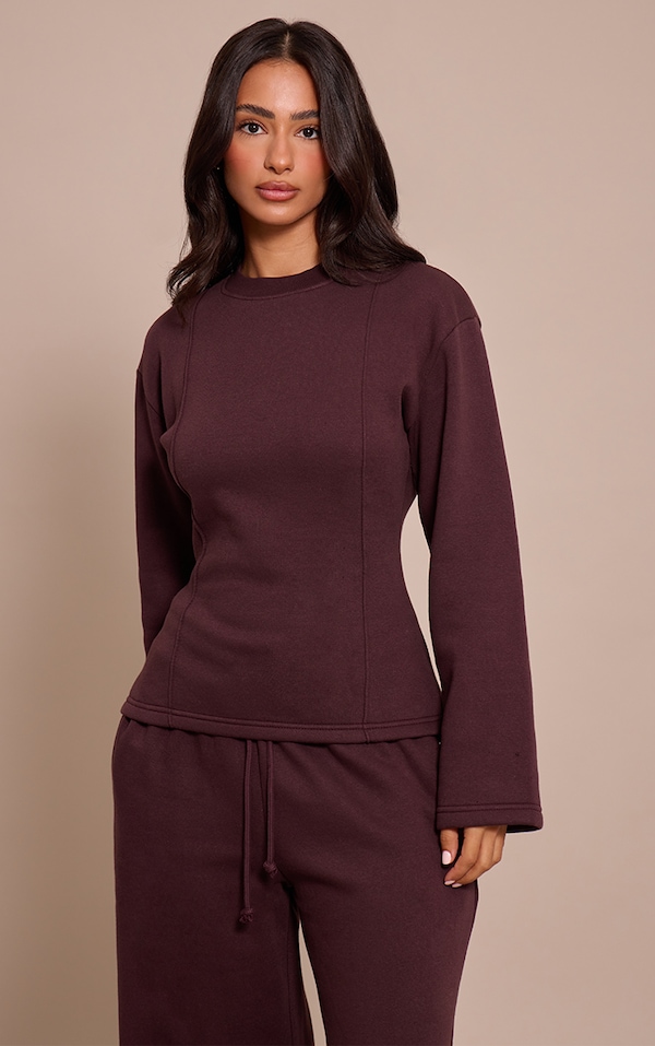 Petite Chocolate Long Sleeve Waist Cinched Sweatshirt
