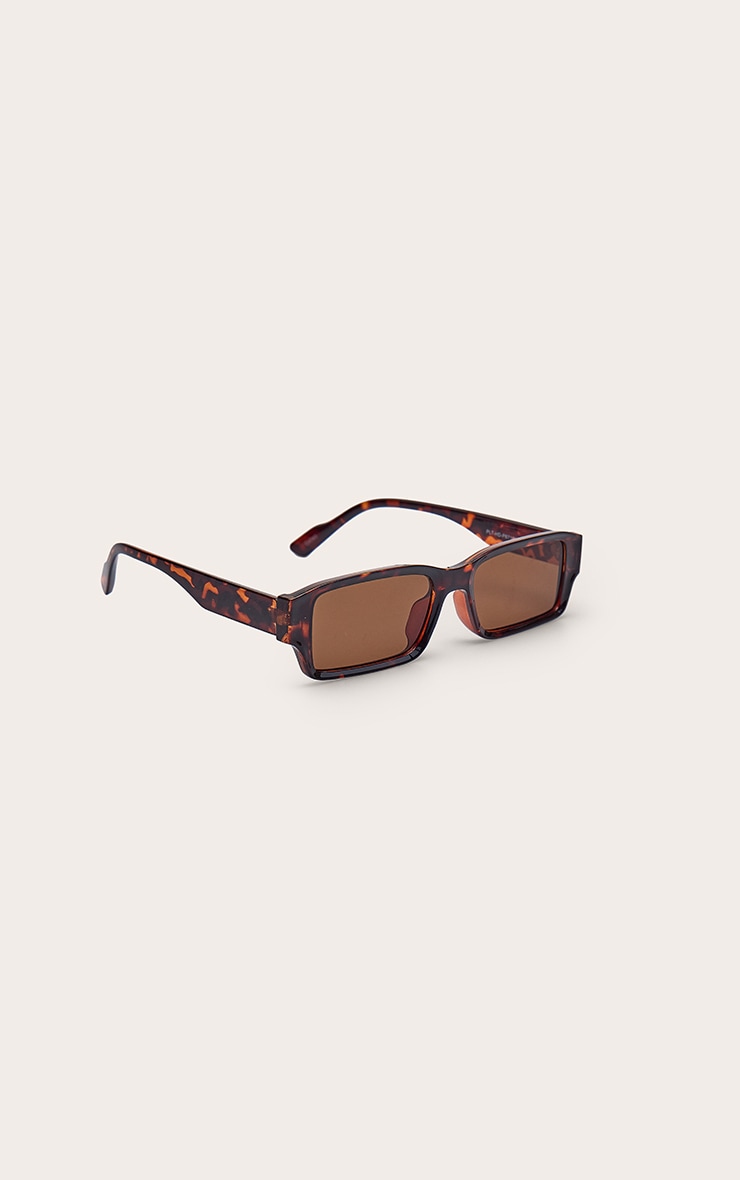 Tortoiseshell Rectangle Skinny Sunglasses image 3
