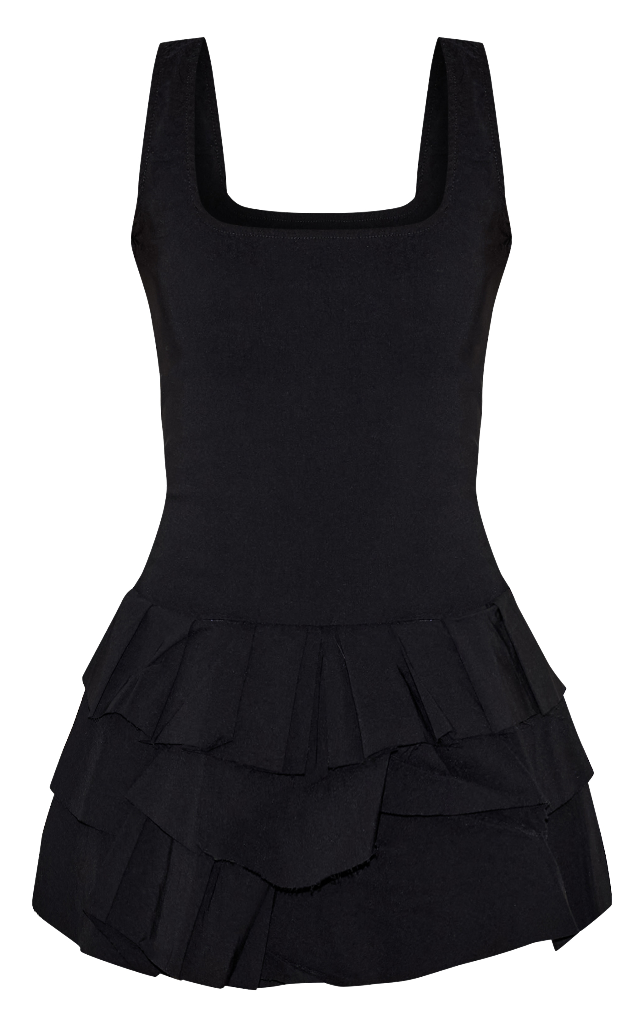 Black Stretch Woven Pleated Skort Romper image 5