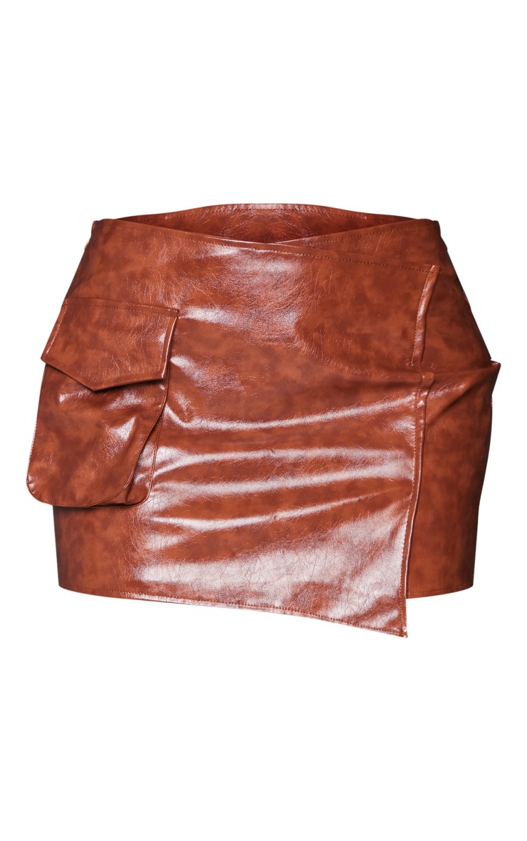 Tan Faux Leather Pocket Detail Micro Mini Skirt image 6