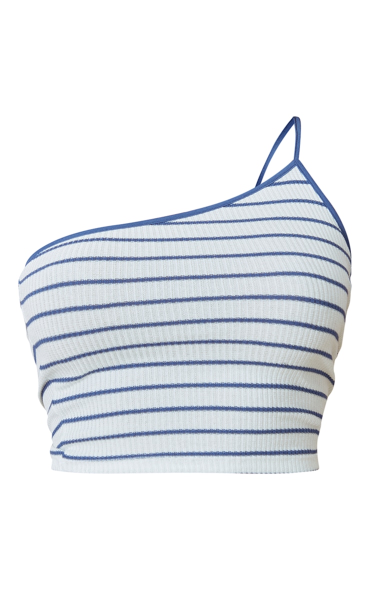 Blue Stripe Rib One Shoulder Top image 5