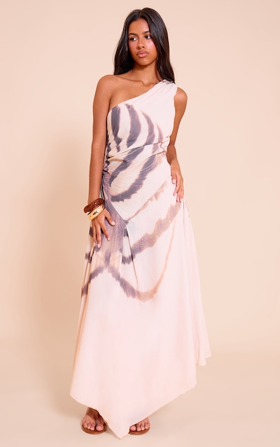 Petite Almond Printed One Shoulder Chiffon Maxi Dress