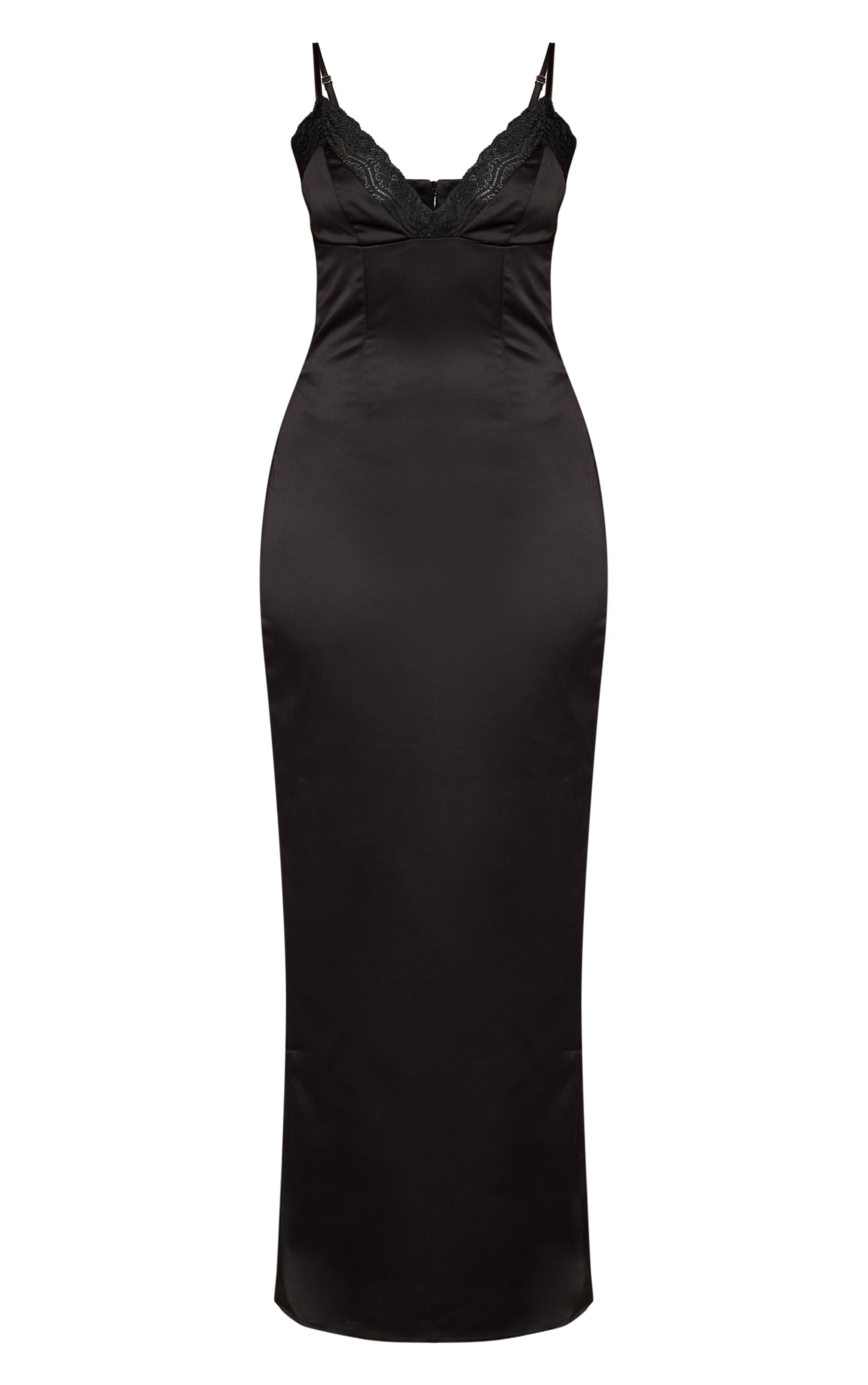 Black Satin Lace Cup Lace Back Detail Maxi Dress image 5