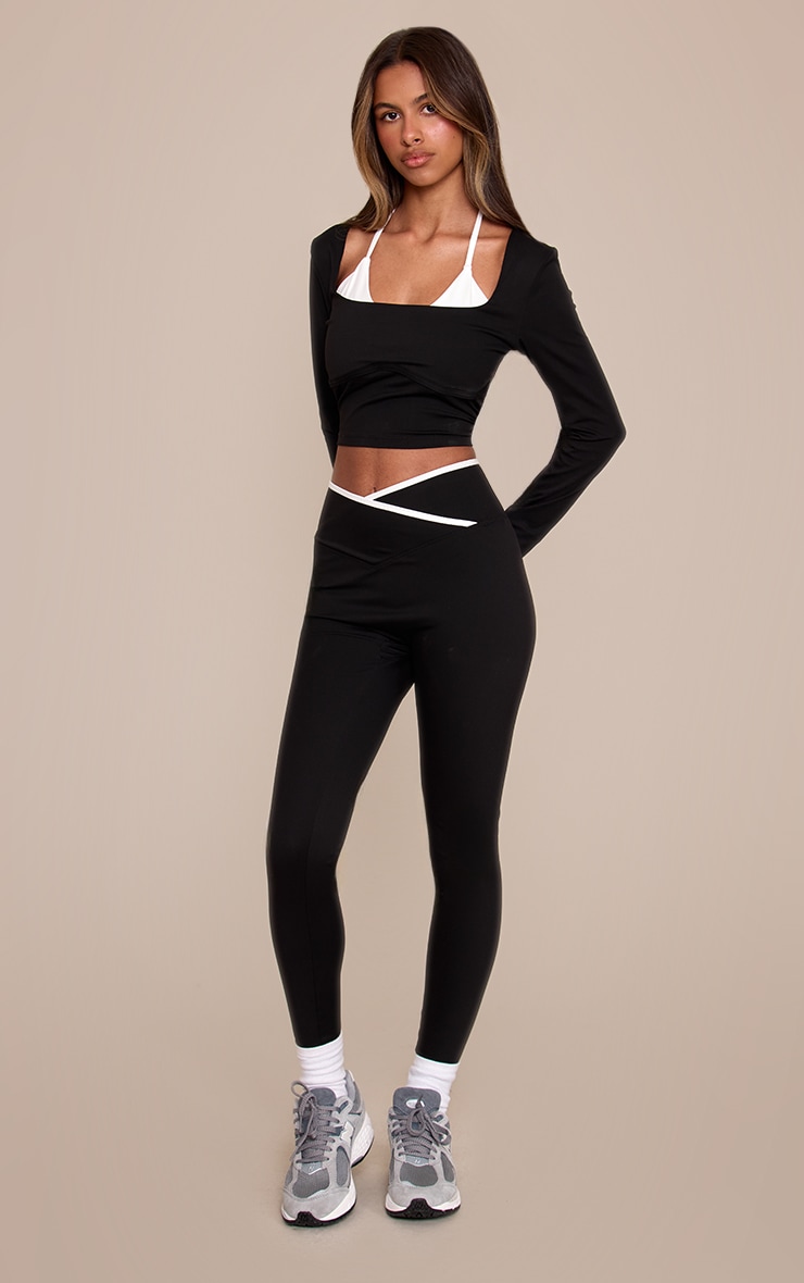 Petite Black Sculpt Double Layer Long Sleeve Gym Top image 3