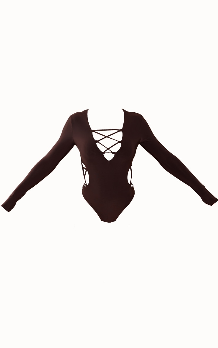  Chocolate Slinky Multi Lace Up Bodysuit image 1