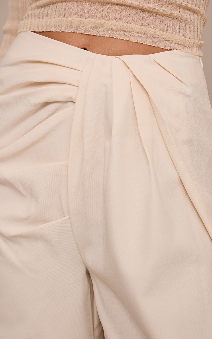  Tall Cream Tailored Woven Pleat Detail Wide Leg Pants image 4