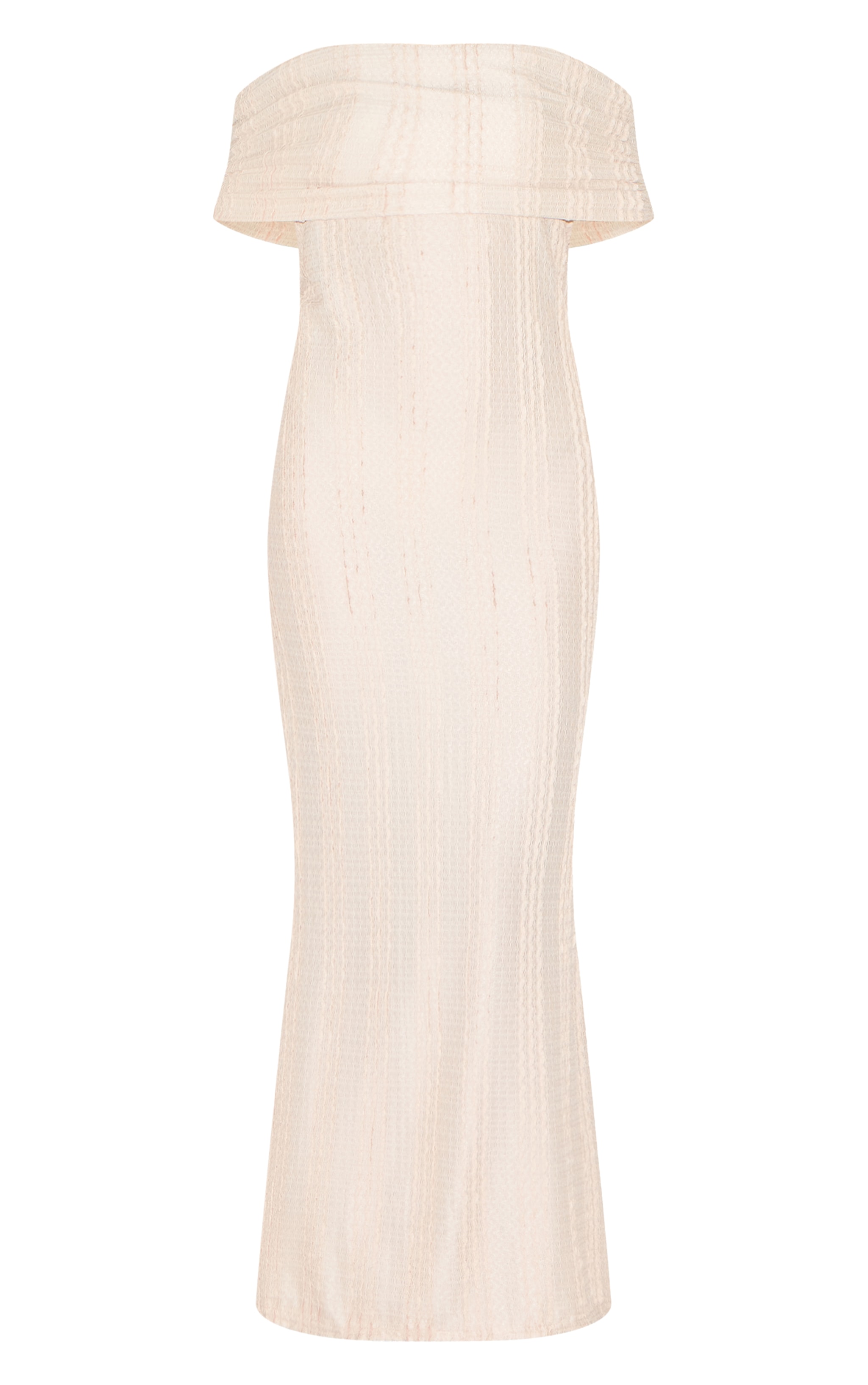 Robe longue texturée crème à col bardot image 5