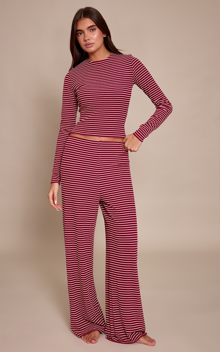 Burgundy Stripe Long Sleeve Soft Pajama Set image 1