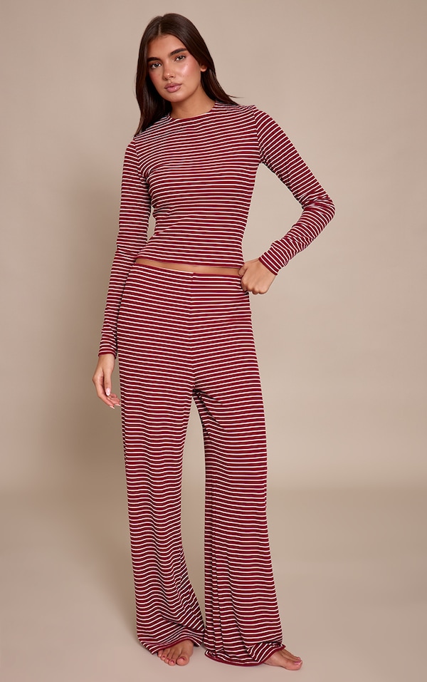 Burgundy Stripe Long Sleeve Soft Pajama Set