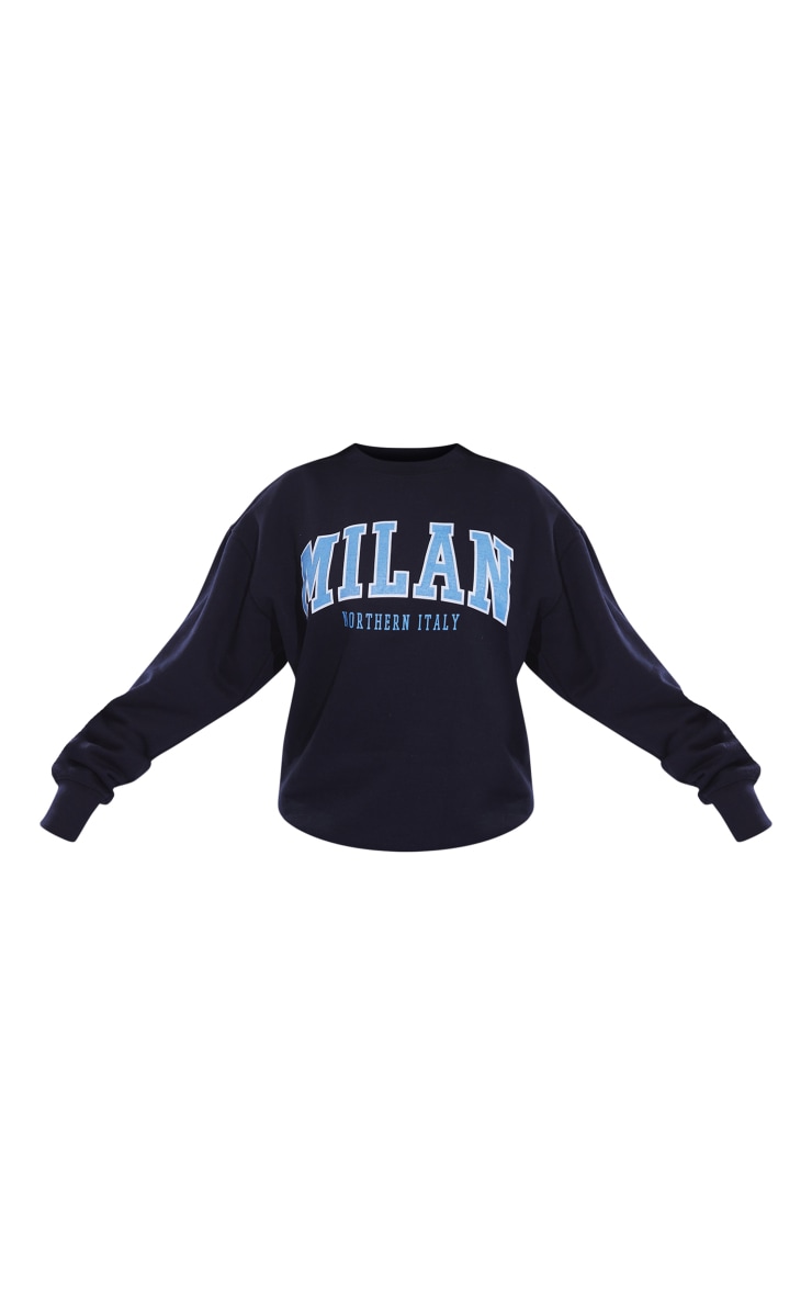 Sweat bleu marine délavé à imprimé Milan image 5