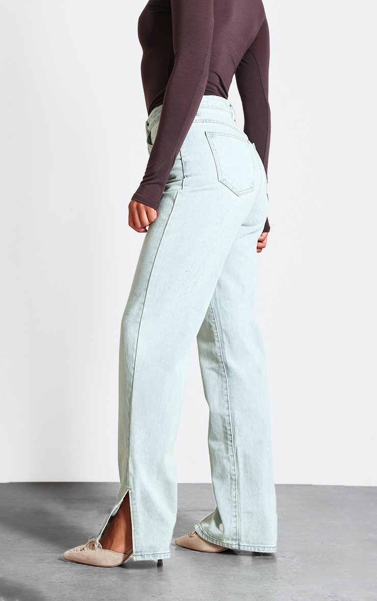  Light Blue Vintage Wash Split Hem Jeans image 3