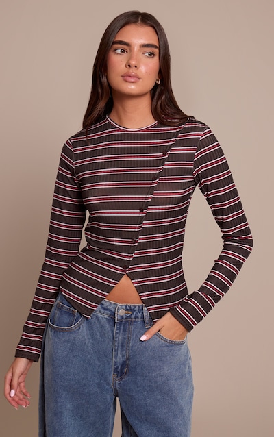 Black Stripe Rib Asymmetric Button Down Top