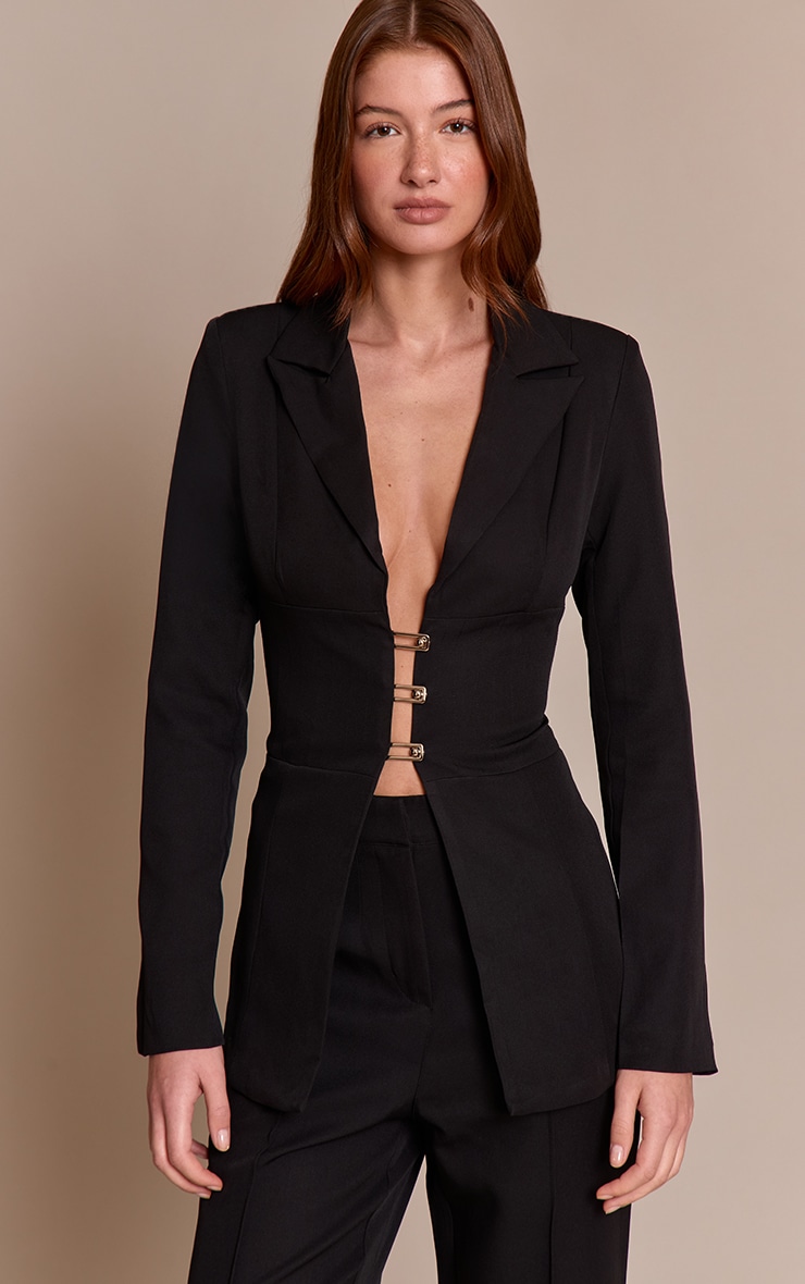 Black Fitted Lace Up Back Blazer image 1