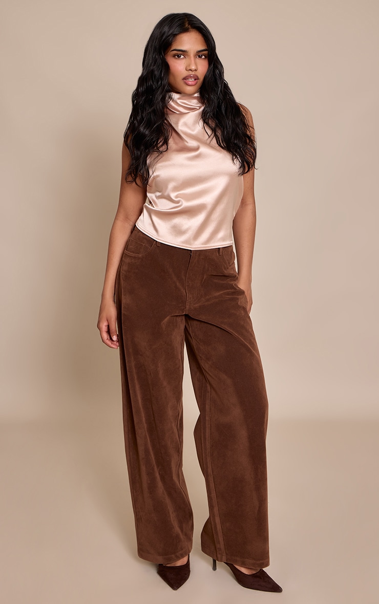 Petite Champagne Satin Halterneck Tie Top image 3