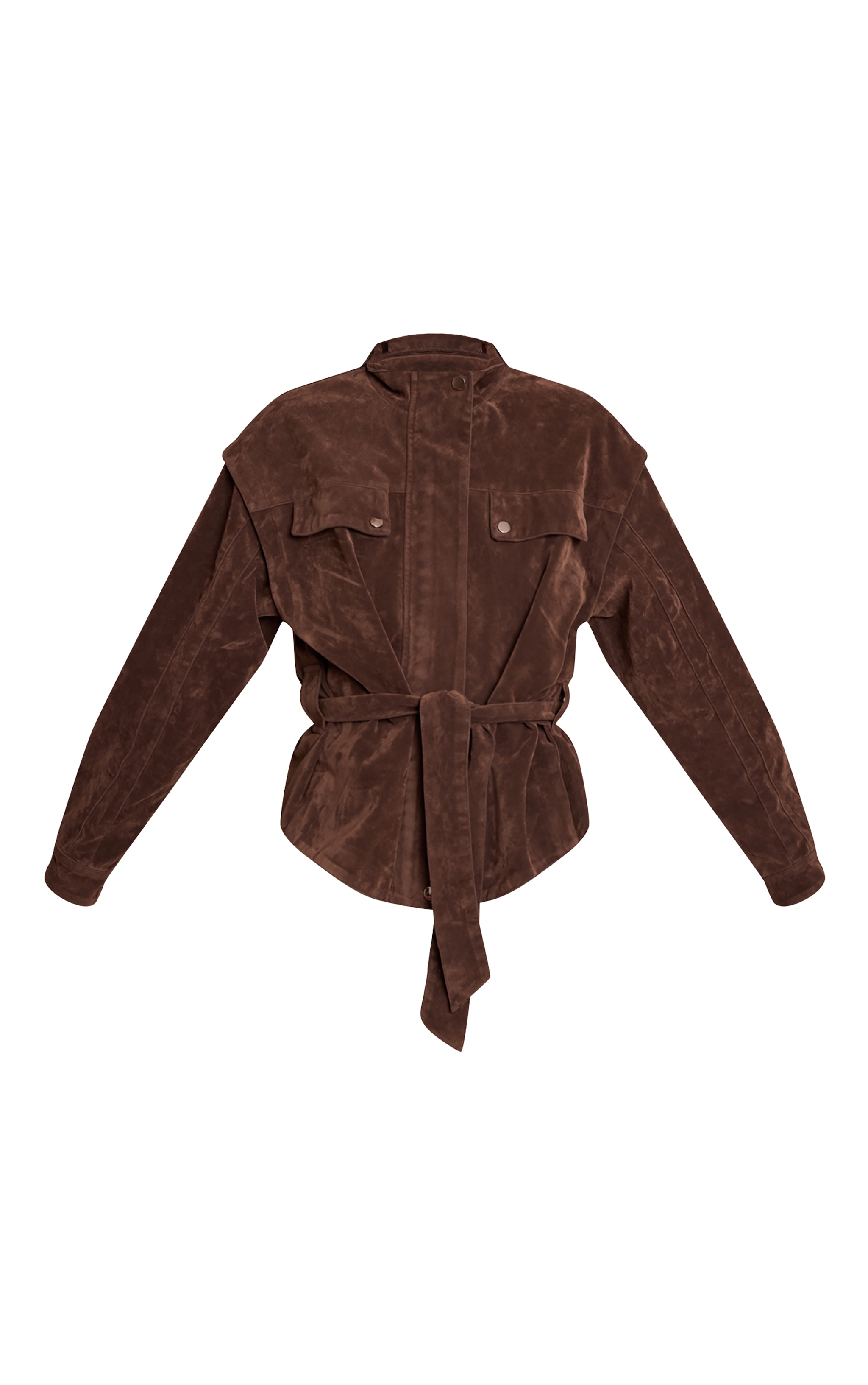 Chocolate Suede Belted Drop Waist Jacket image 5