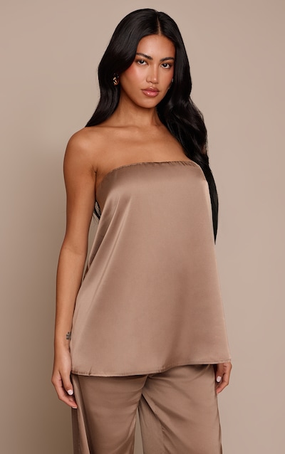 Light Brown Satin Floaty Bandeau Long Top