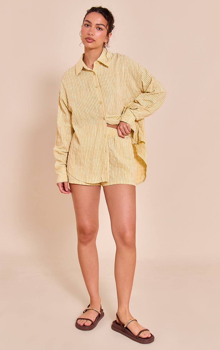 Chartreuse Striped Linen Long Sleeve Shirt image 3