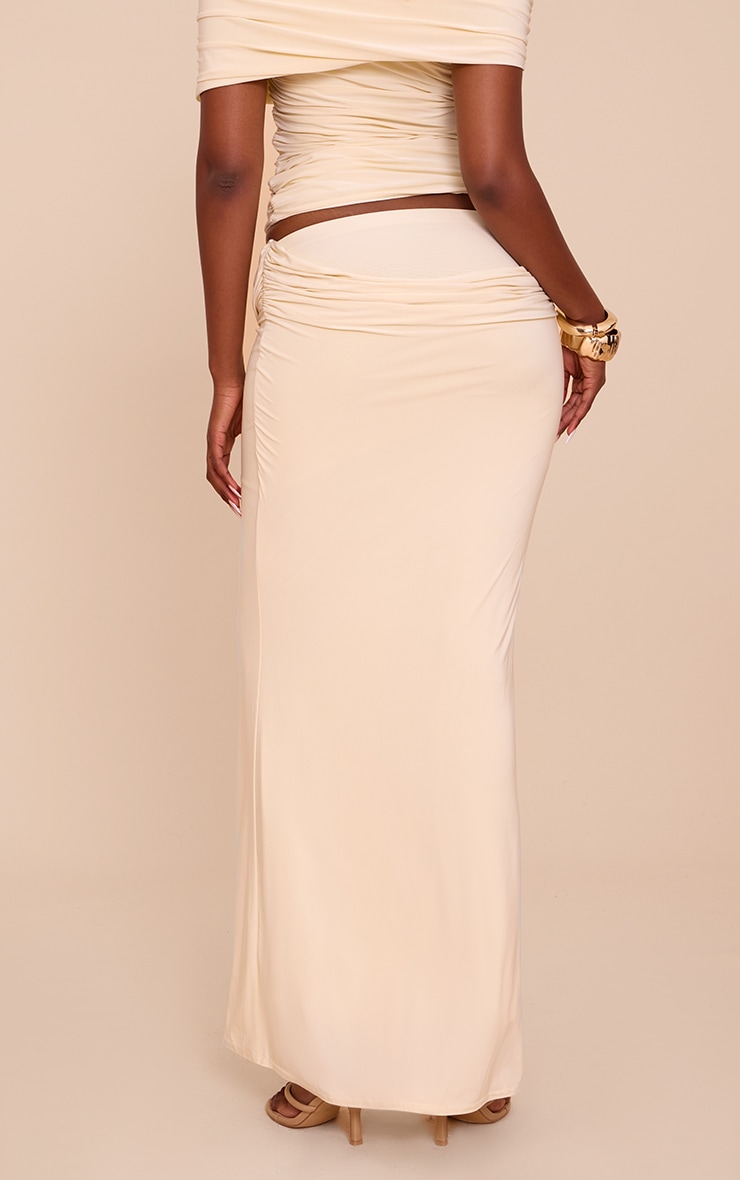 Cream Double Layer Slinky Drape Waist Maxi Skirt image 3