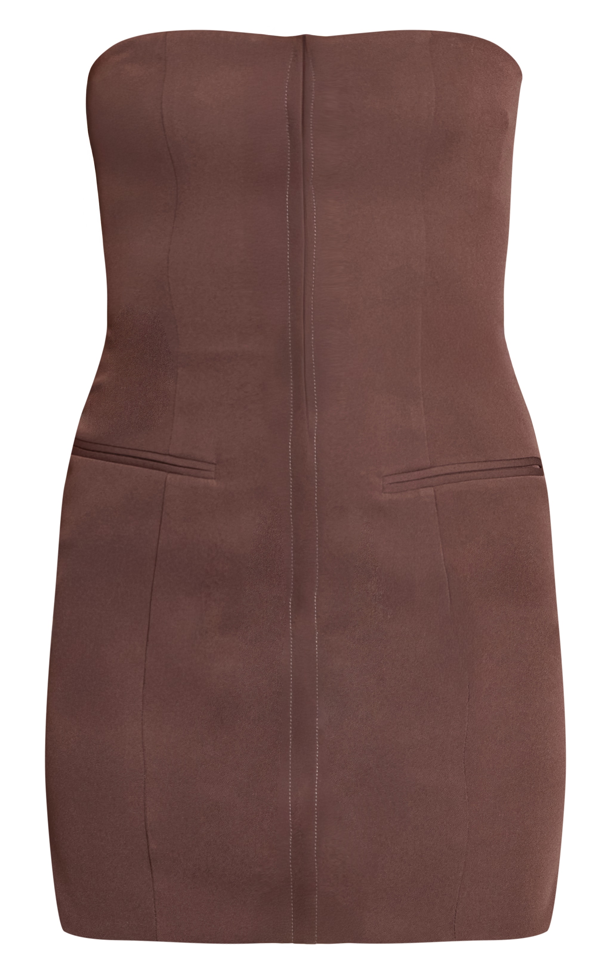 Chocolate Woven Tailored Bandeau Placket Detail Mini Dress image 5