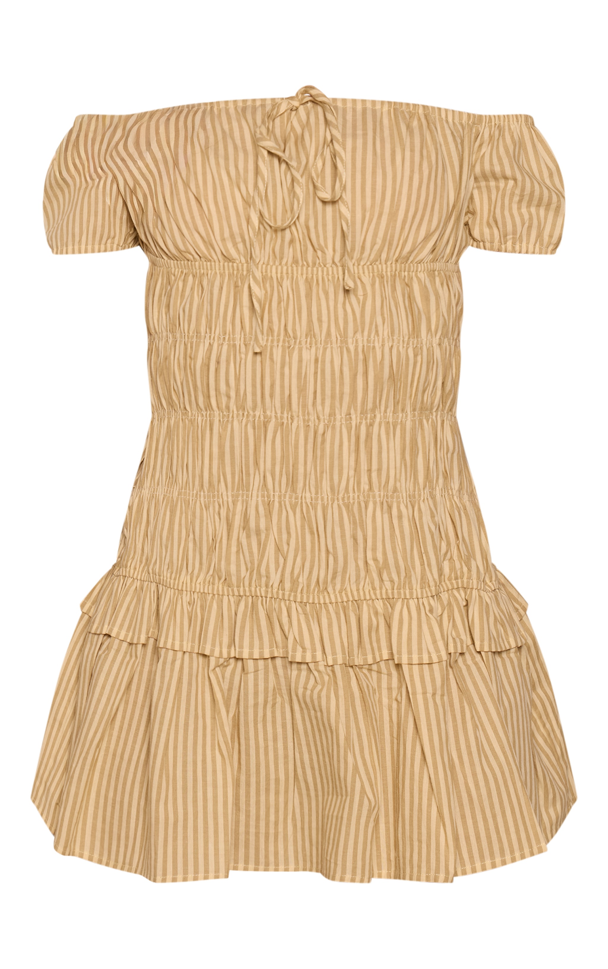 Mustard Pinstripe Bardot Ruched Shift Dress image 5