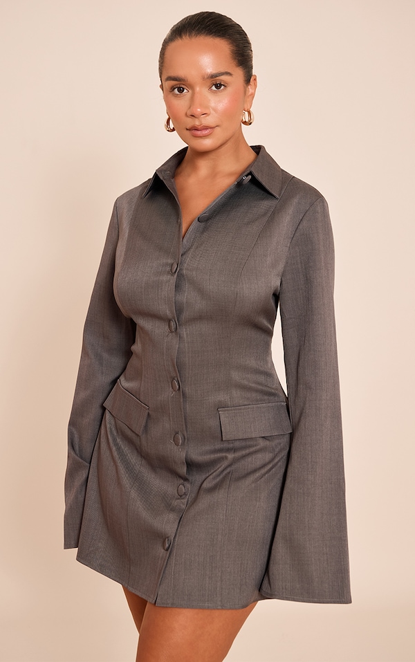 Robe mini ajustée boutonnée sur le devant anthracite Sculptante