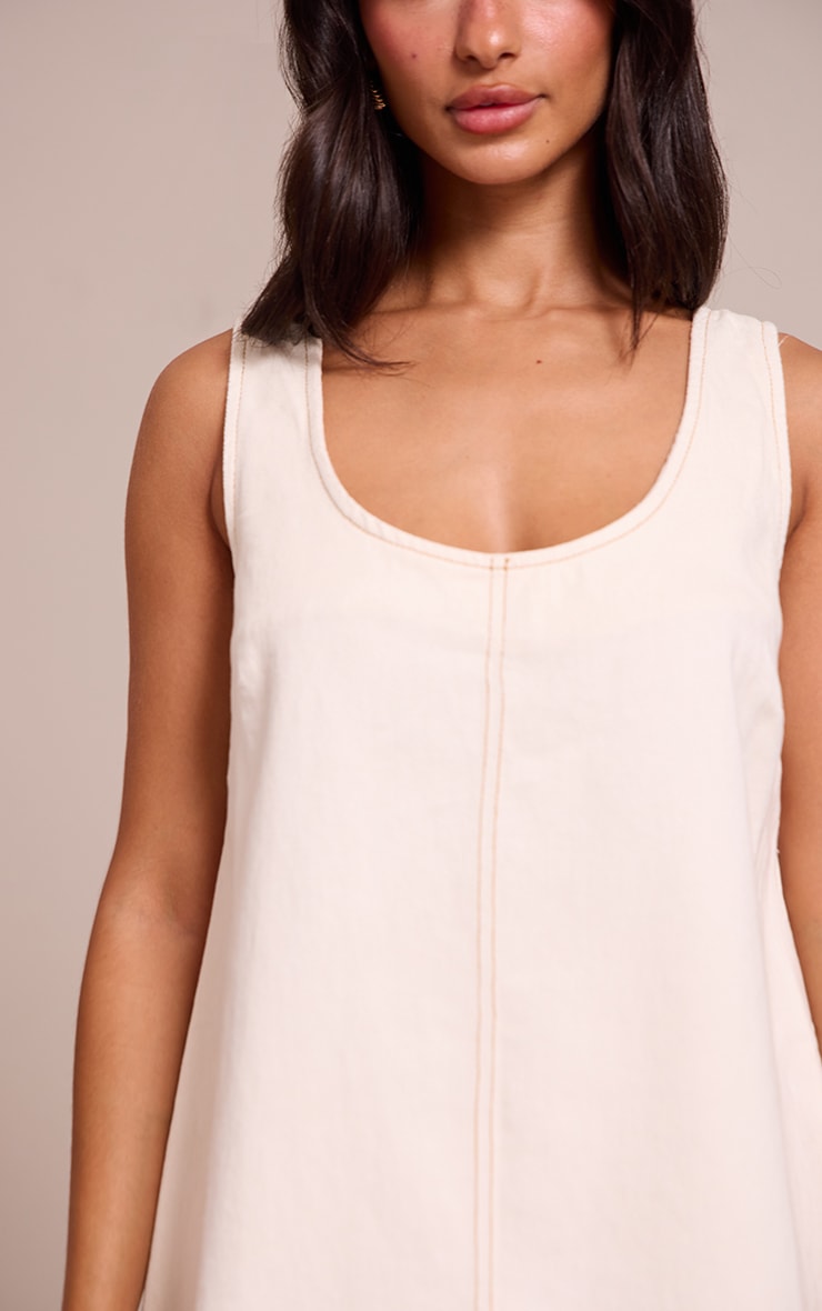 Petite Ecru Denim Sleveless A-line Mini Dress image 4