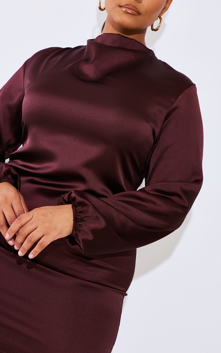 Plus Chocolate Tie Back Satin Bodycon Dress image 4