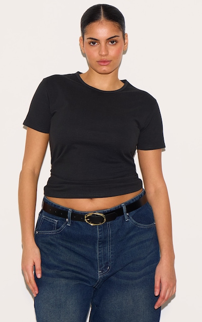 Plus Washed Black Premium Cotton Cap Sleeve T-shirt