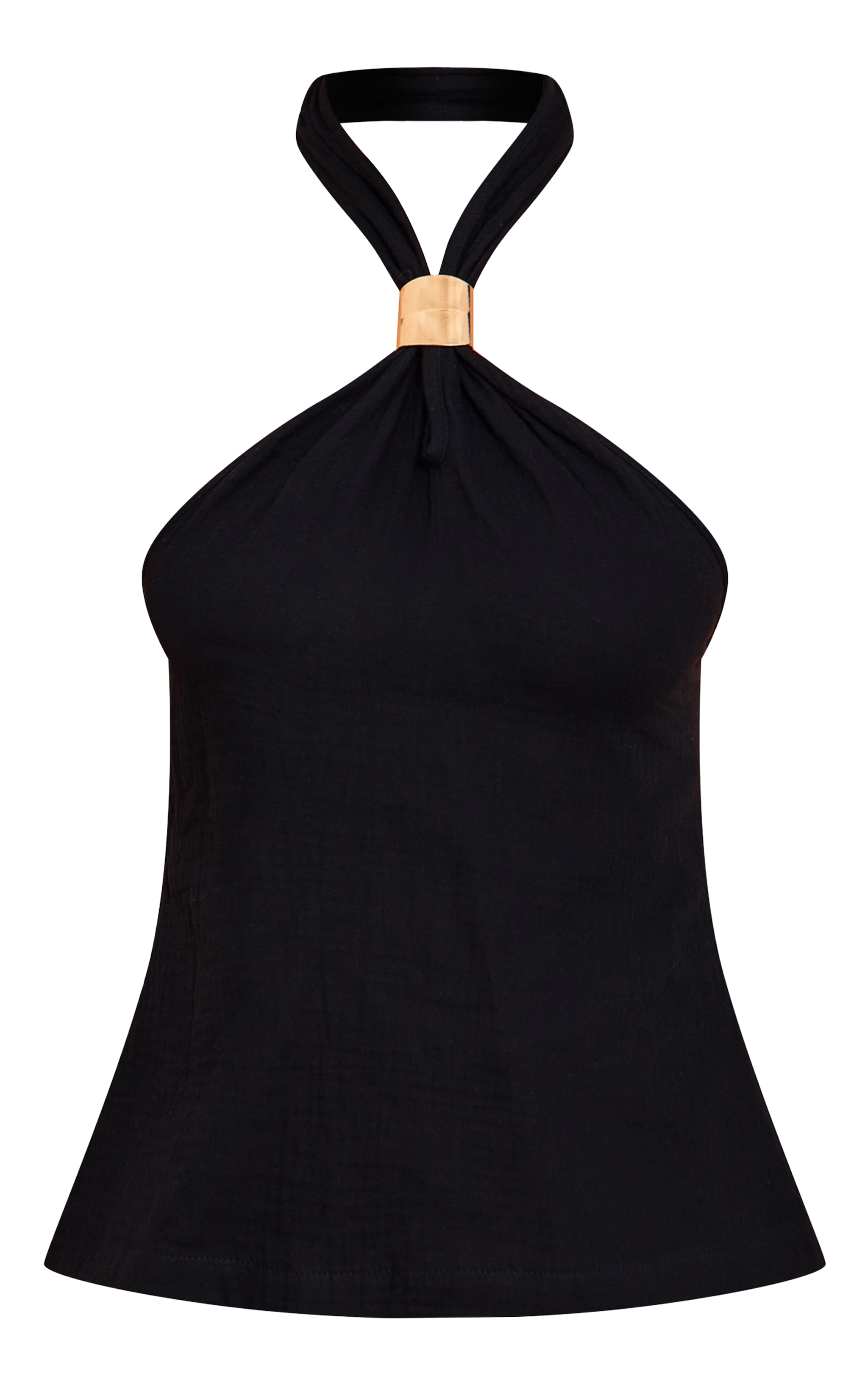  Black Lightweight Woven Halterneck Trim Detail Top image 5