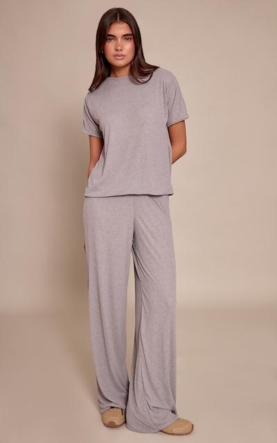 Grey Sheer Textured Wide Leg Trousers