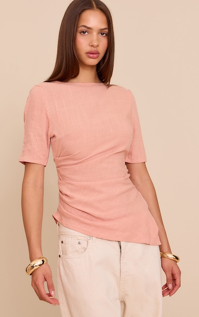 T-shirt Pêche Tissé Léger Froncé Détail Latéral