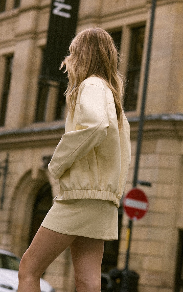 Butter Cream PU Bomber Jacket image 2