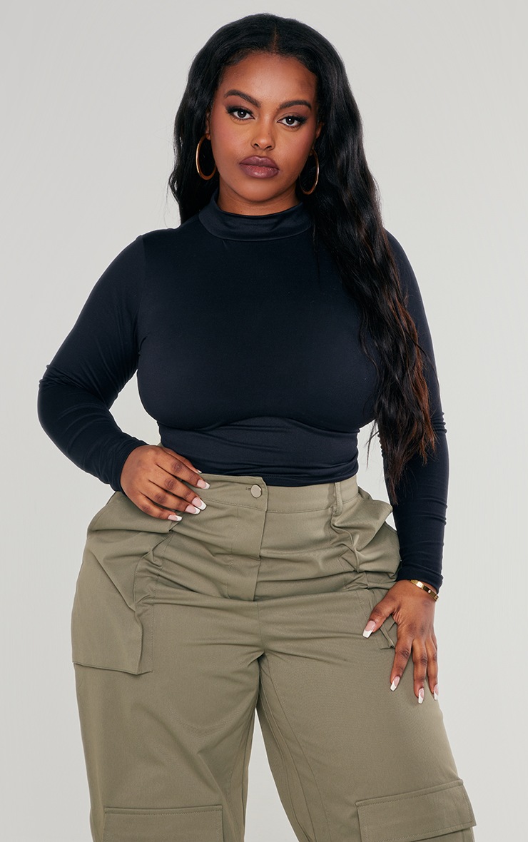 Plus Black High Neck Longsleeve Top Plus Size PLT KSA