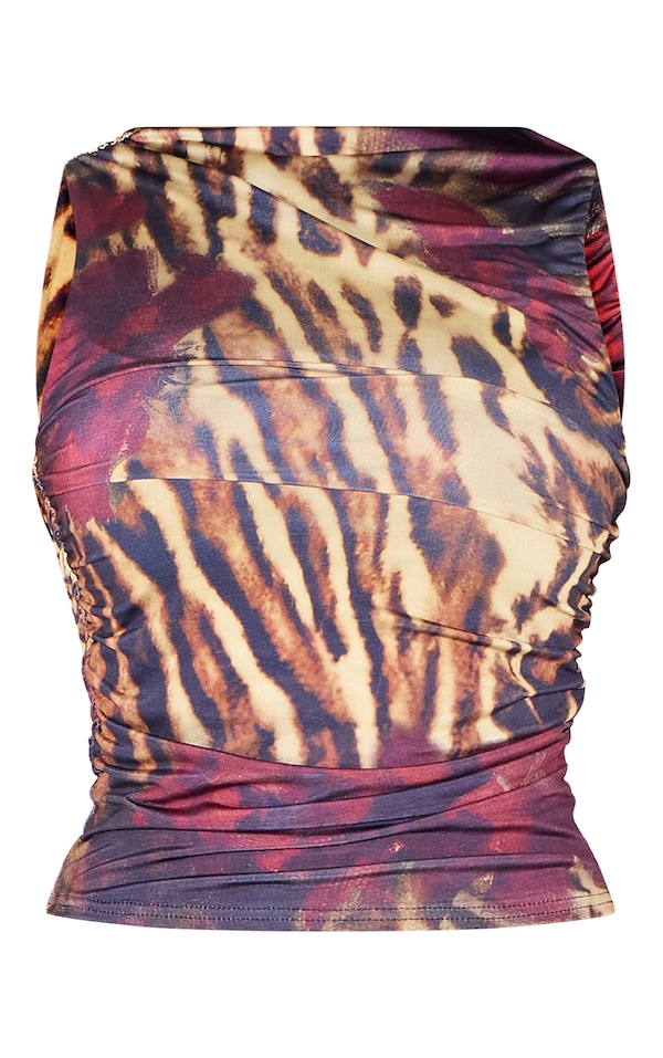 Multi Floral Leopard Printed Double Layer Slinky Crop Top