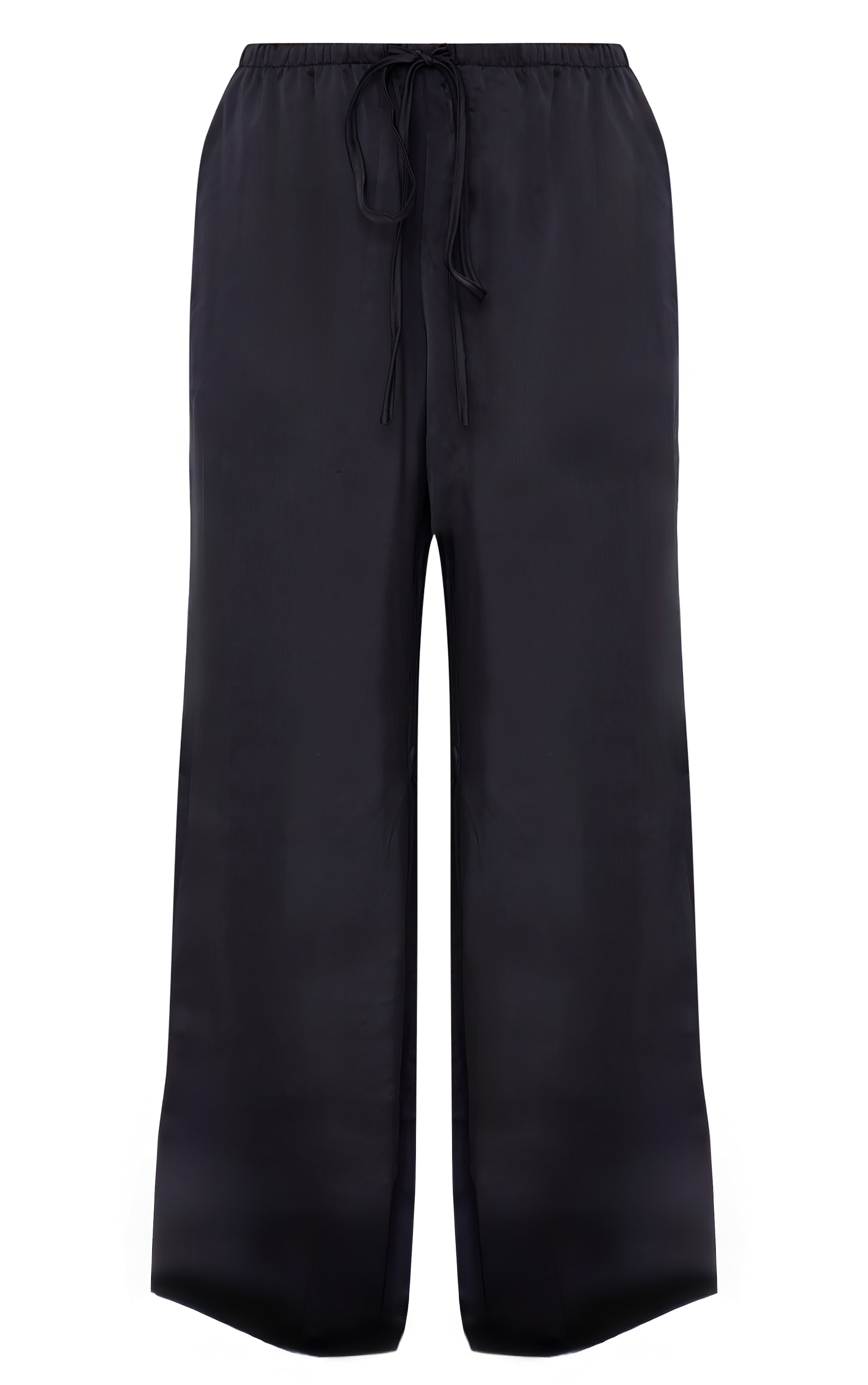 Black Premium Satin Low Rise Wide Leg Drawstring Pants image 5