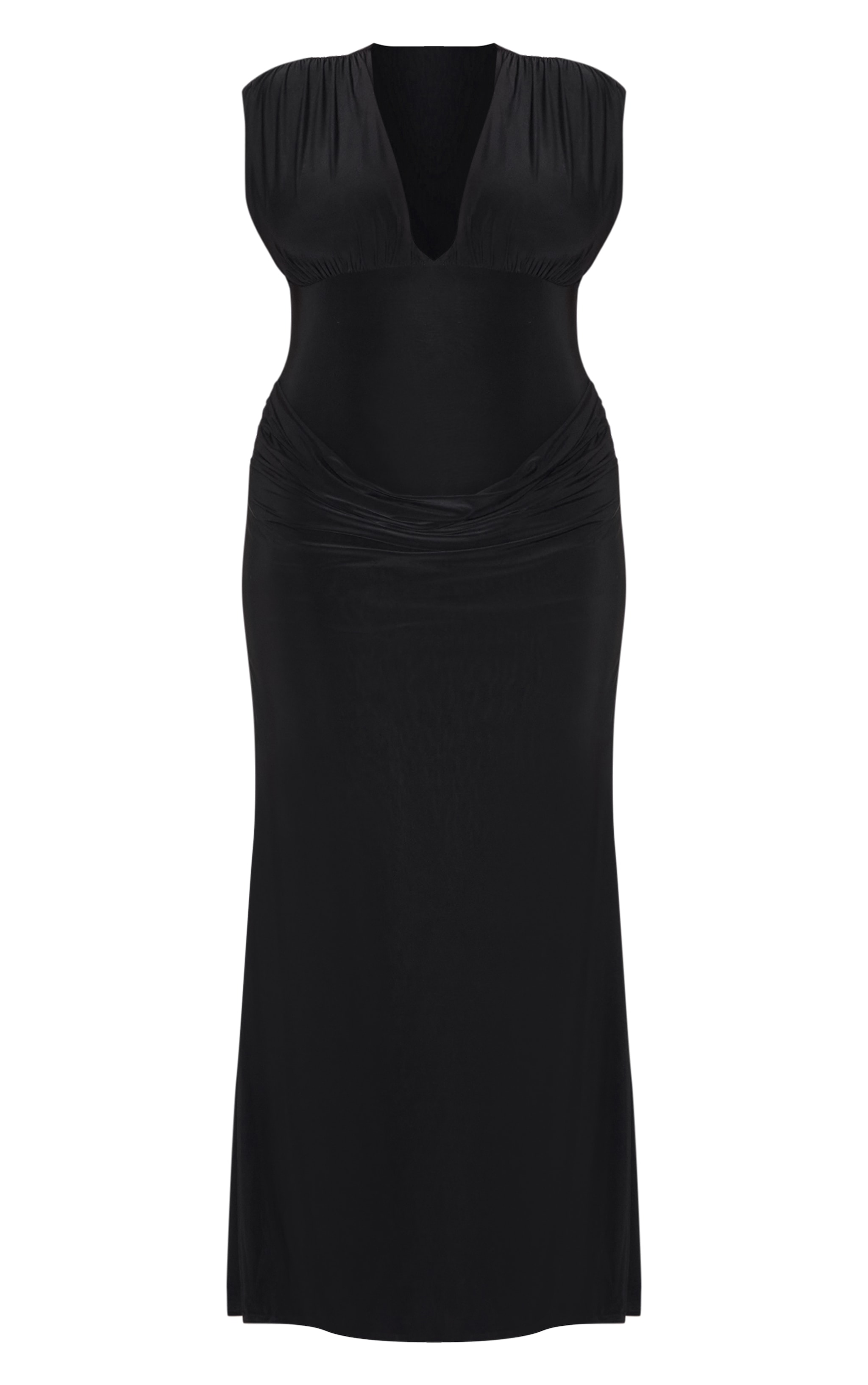 Plus Robe longue doublée noire décolletée à épaules froncées et taille drapée image 5