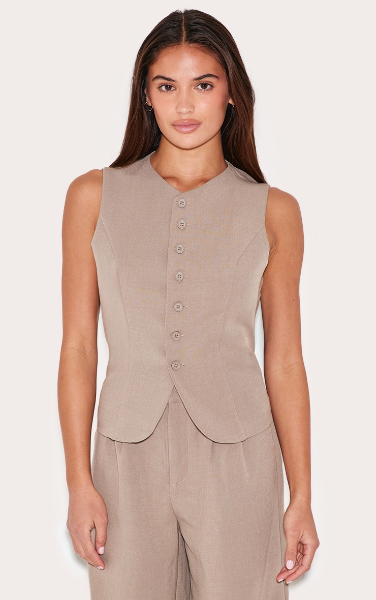 Taupe Tailored Woven Vest image 1