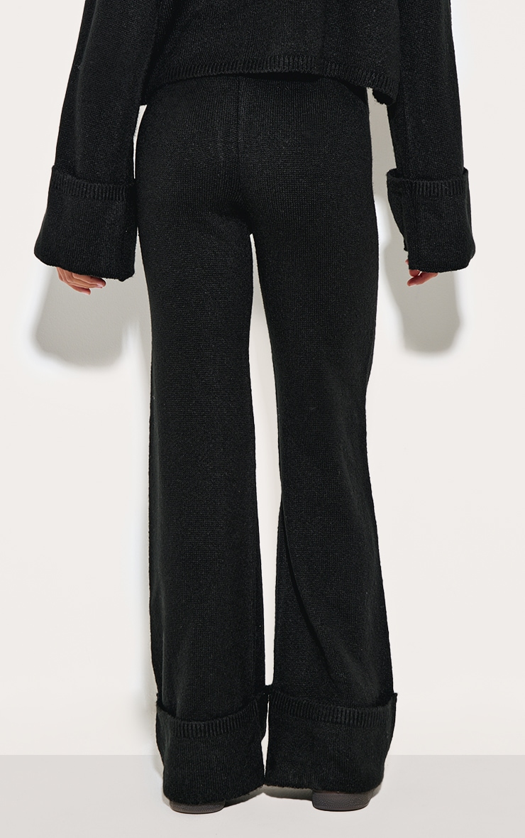 Black Turn Up Hem Knit Pants image 3