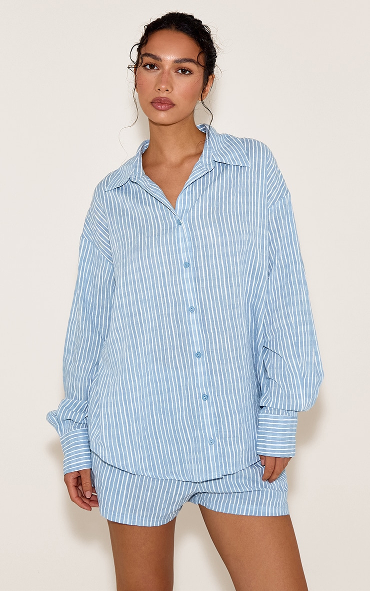 Blue Striped Linen Long Sleeve Shirt image 1