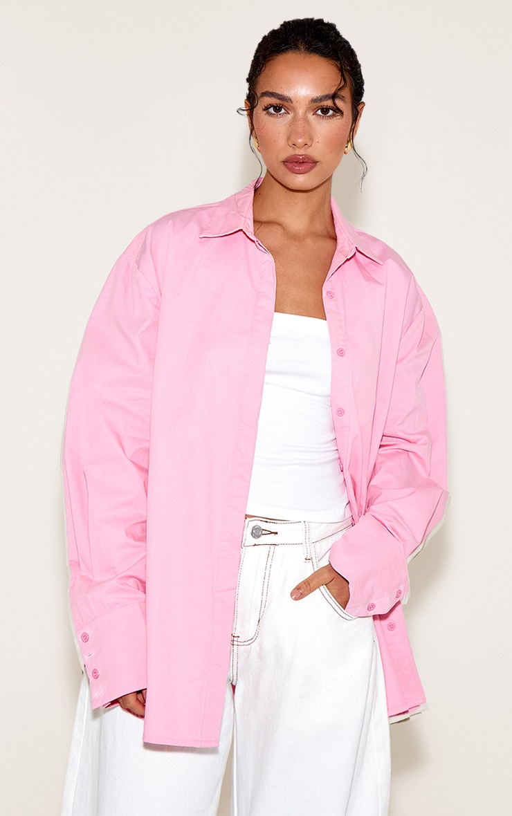 Baby Pink Cotton Oversized Cuff Shirt image 1