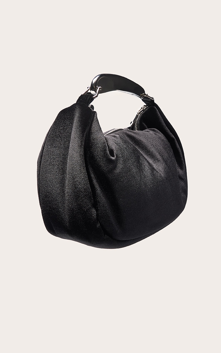 Black Velvet Silver Abstract Handle Hand Bag image 3