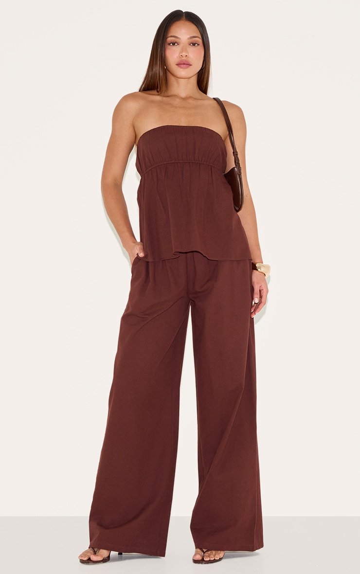 Tall Chocolate Linen Look Peplum Bandeau Top image 3