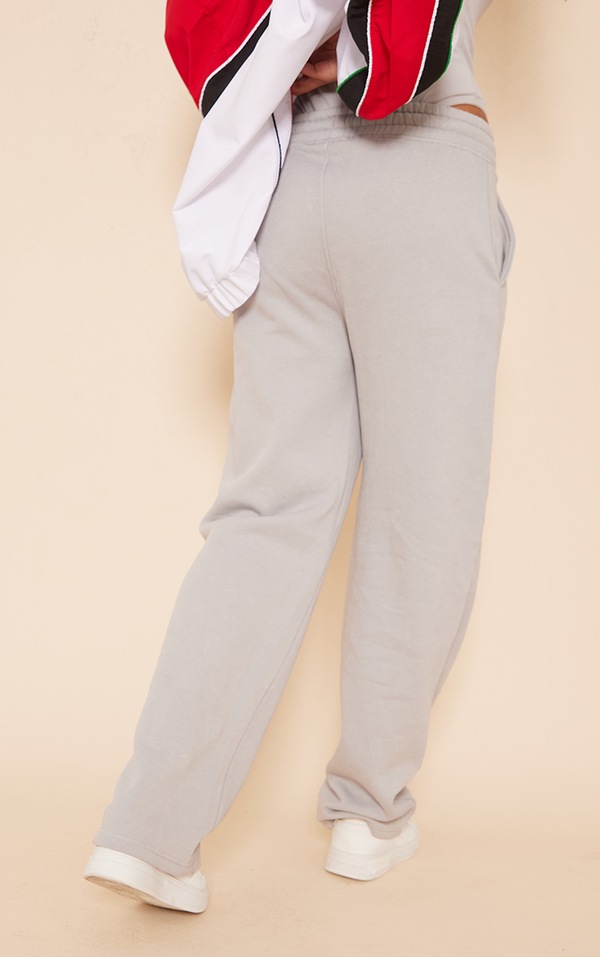 Light Grey Washed Pintuck Oversized Straight Leg Sweatpants image 3